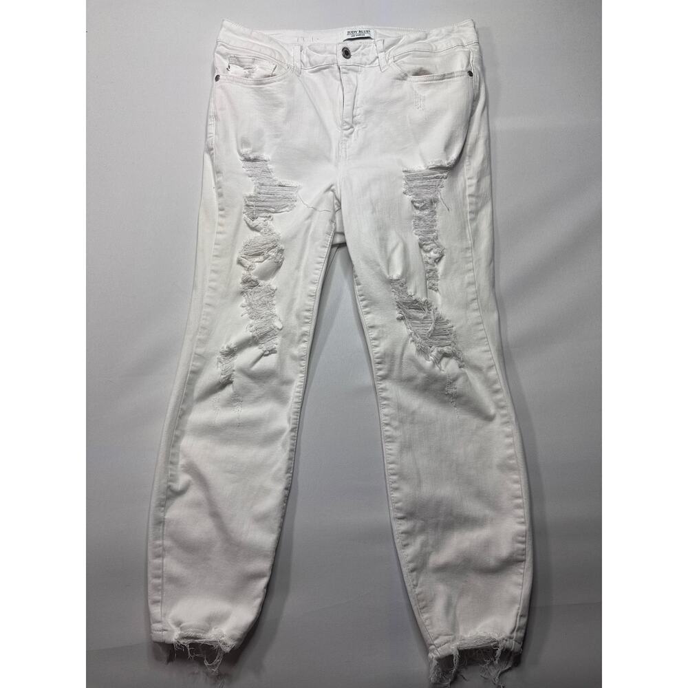 Judy Blue Women's Distressed Skinny Fit White Jeans - Size 14W (32x25)